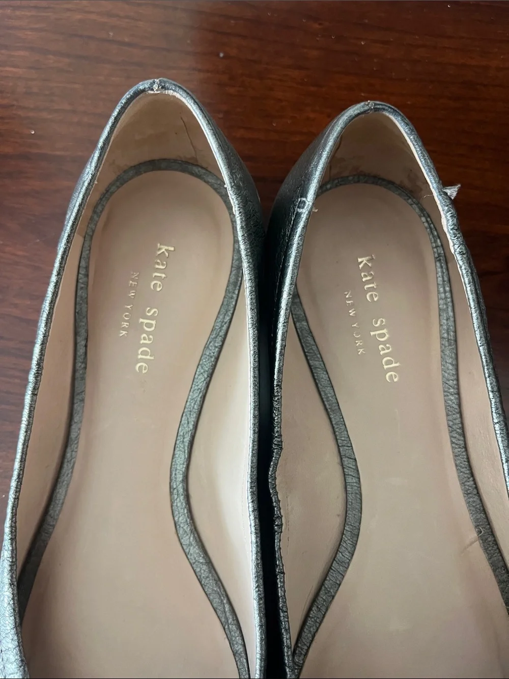 Kate Spade Silver Jeweled Peep-Toe Flats